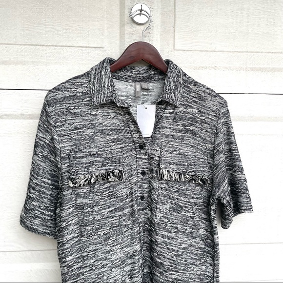 NWT ASOS Womens Dress Black White Tweed Shift Fringe Pockets 6 - Picture 4 of 9